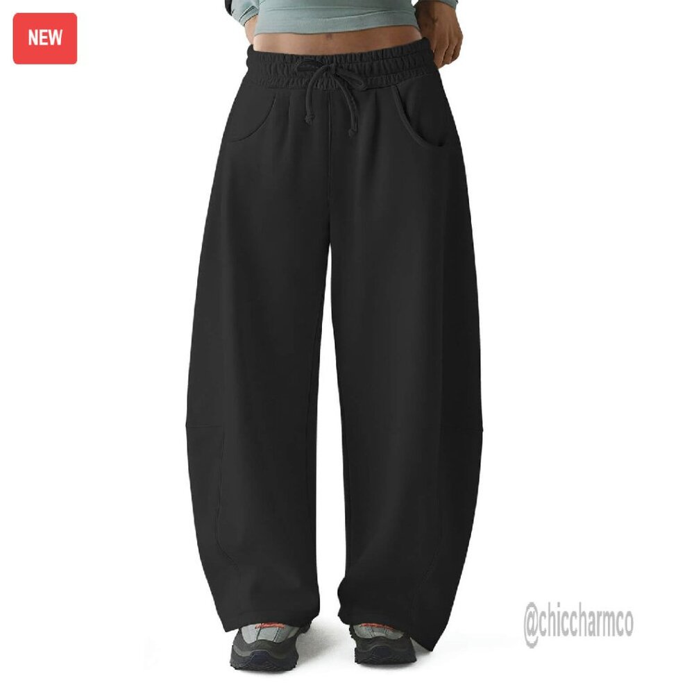 Women's Fleece Lined Sweatpants Barrel Leg Baggy Thermal Cotton